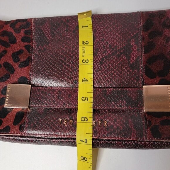 Ted Baker Oxblood Leopard Print Clutch - See Photos, Some Fading But Still Great - Picture 12 of 12